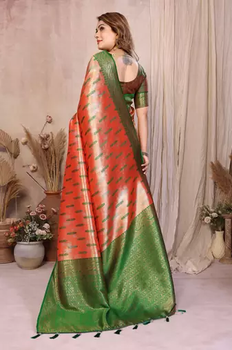orange banarasi tissue art silk saree