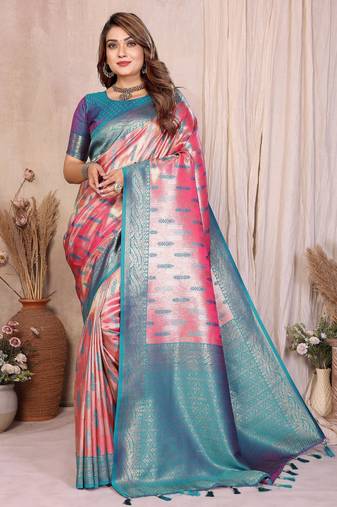 pink banarasi tissue art silk saree