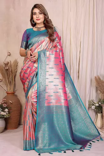 pink banarasi tissue art silk saree
