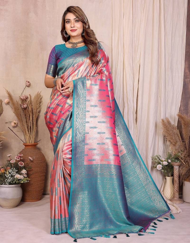 pink banarasi tissue art silk saree