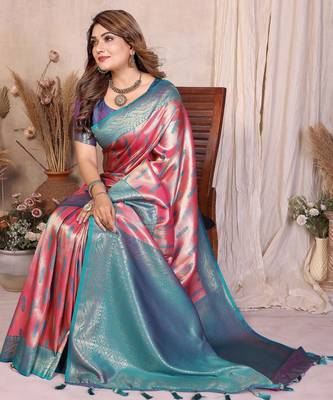 pink banarasi tissue art silk saree 2