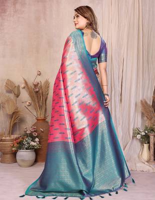 pink banarasi tissue art silk saree 3
