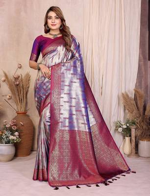 purple banarasi tissue art silk saree 1