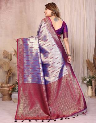 purple banarasi tissue art silk saree 3