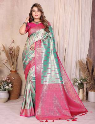 sky_blue banarasi tissue art silk saree 1