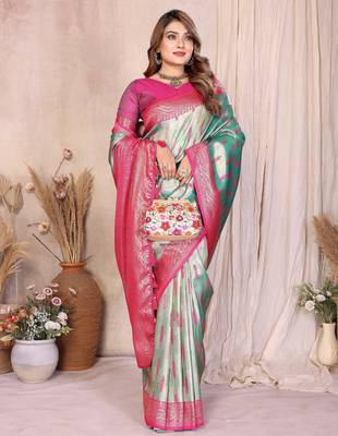 sky_blue banarasi tissue art silk saree 2