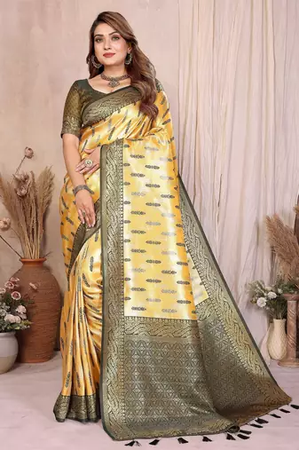 yellow banarasi tissue art silk saree
