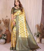 yellow banarasi tissue art silk saree