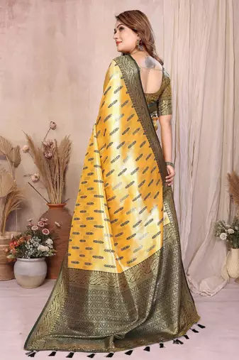 yellow banarasi tissue art silk saree