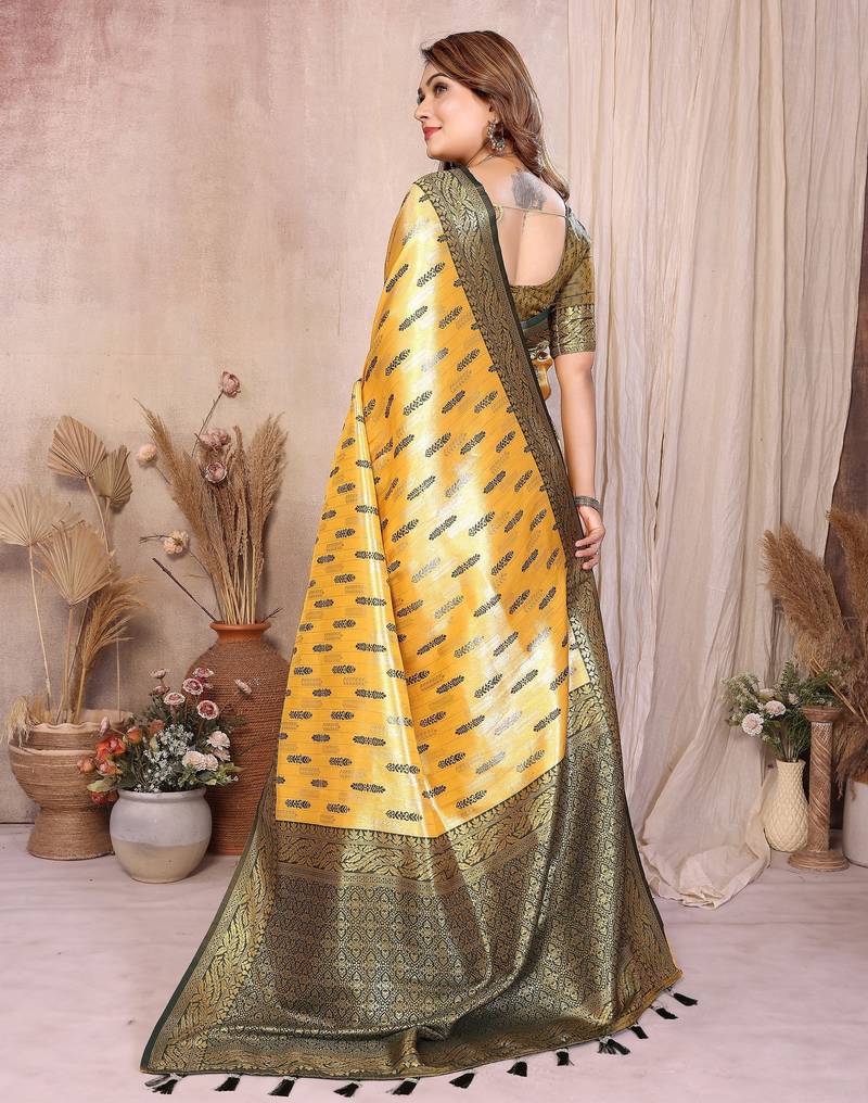 yellow banarasi tissue art silk saree