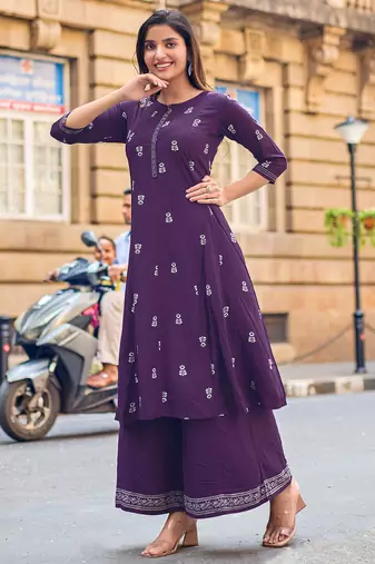 Women Ethnic Motifs Printed A-Line Kurta with Palazzos