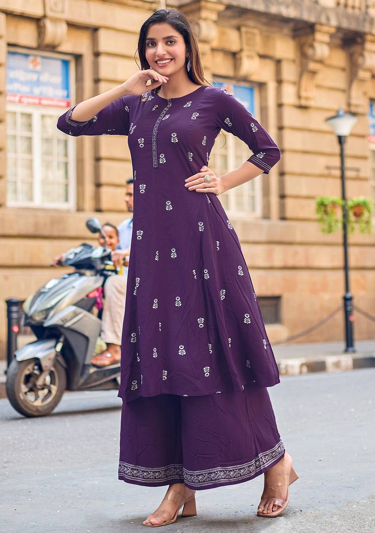 Women Ethnic Motifs Printed A-Line Kurta with Palazzos