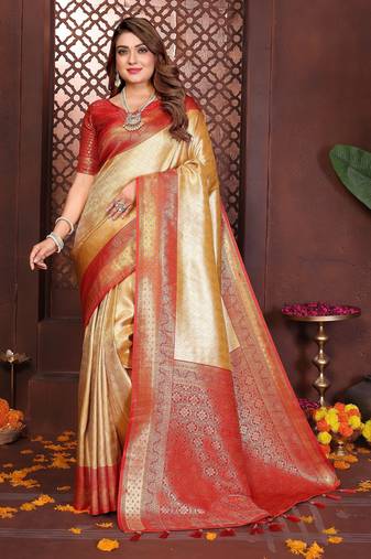 beige banarasi tissue art silk saree