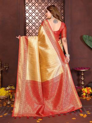 beige banarasi tissue art silk saree 3