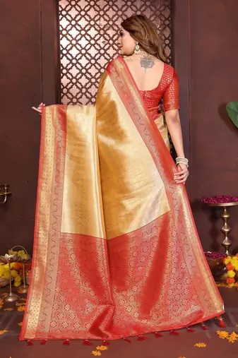 beige banarasi tissue art silk saree