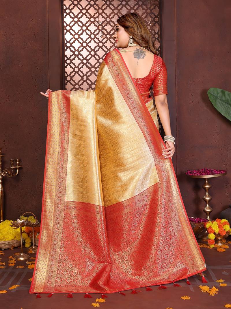 beige banarasi tissue art silk saree