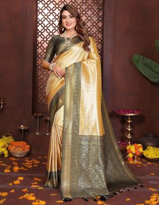 cream banarasi tissue art silk saree 1