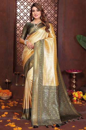 cream banarasi tissue art silk saree