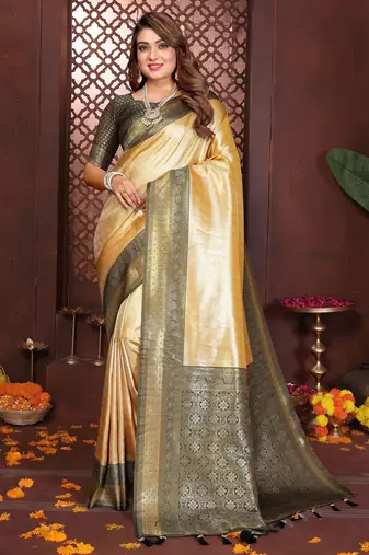 cream banarasi tissue art silk saree