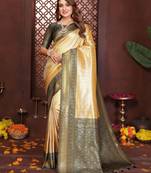 cream banarasi tissue art silk saree
