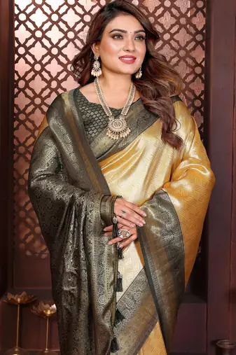 cream banarasi tissue art silk saree