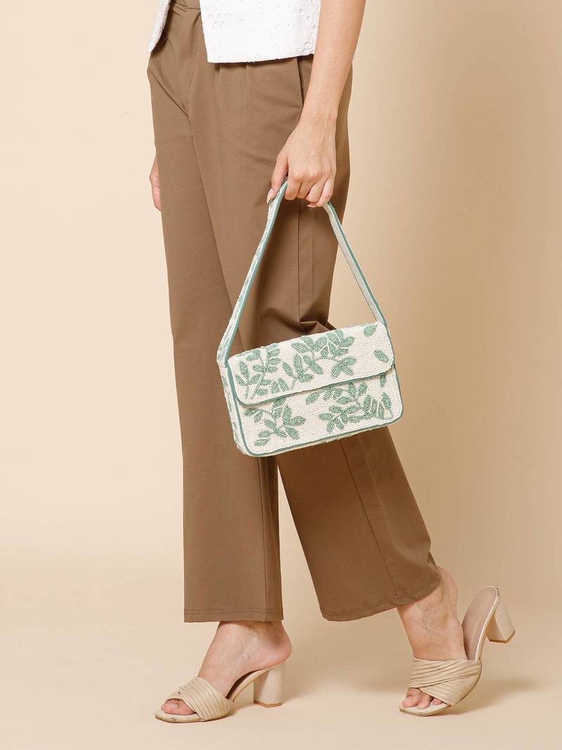 beaded botanica cotton botanical beaded canvas clutch