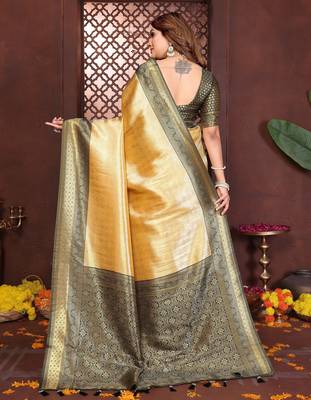 cream banarasi tissue art silk saree 3