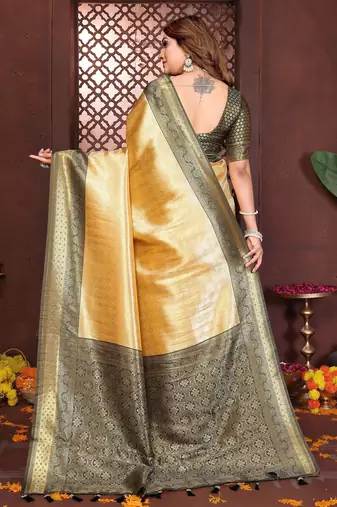 cream banarasi tissue art silk saree