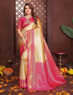 gold banarasi tissue art silk saree 1