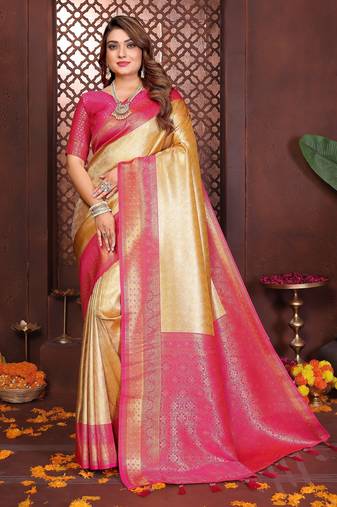 gold banarasi tissue art silk saree