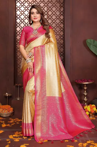 gold banarasi tissue art silk saree