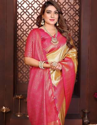 gold banarasi tissue art silk saree 2