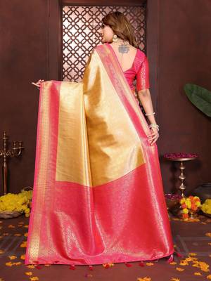 gold banarasi tissue art silk saree 3