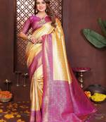 yellow banarasi tissue art silk saree