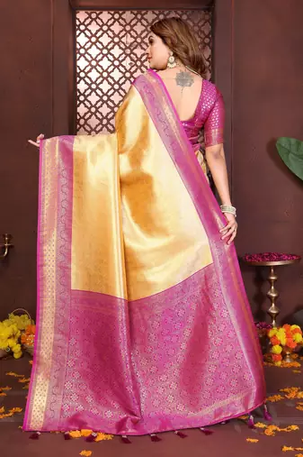 yellow banarasi tissue art silk saree