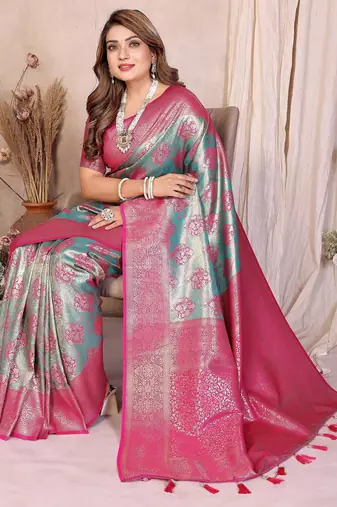 sky_blue banarasi tissue art silk saree