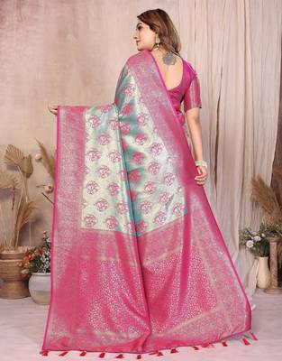 sky_blue banarasi tissue art silk saree 3