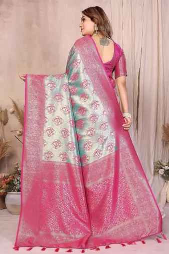 sky_blue banarasi tissue art silk saree