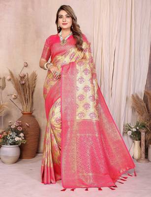 cream banarasi tissue art silk saree 1