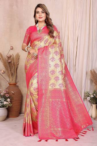 cream banarasi tissue art silk saree