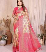 cream banarasi tissue art silk saree