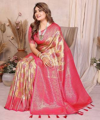 cream banarasi tissue art silk saree 2