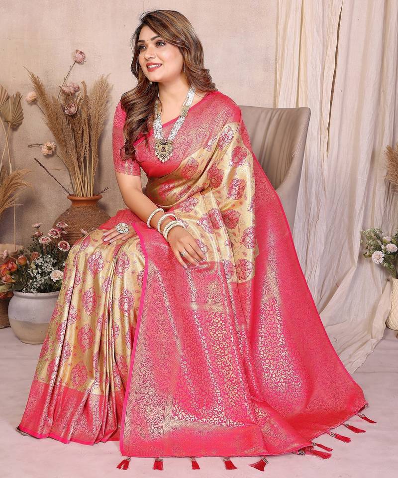 cream banarasi tissue art silk saree