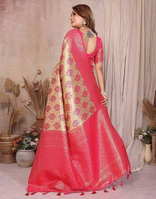 cream banarasi tissue art silk saree 3