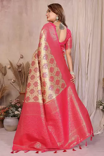 cream banarasi tissue art silk saree