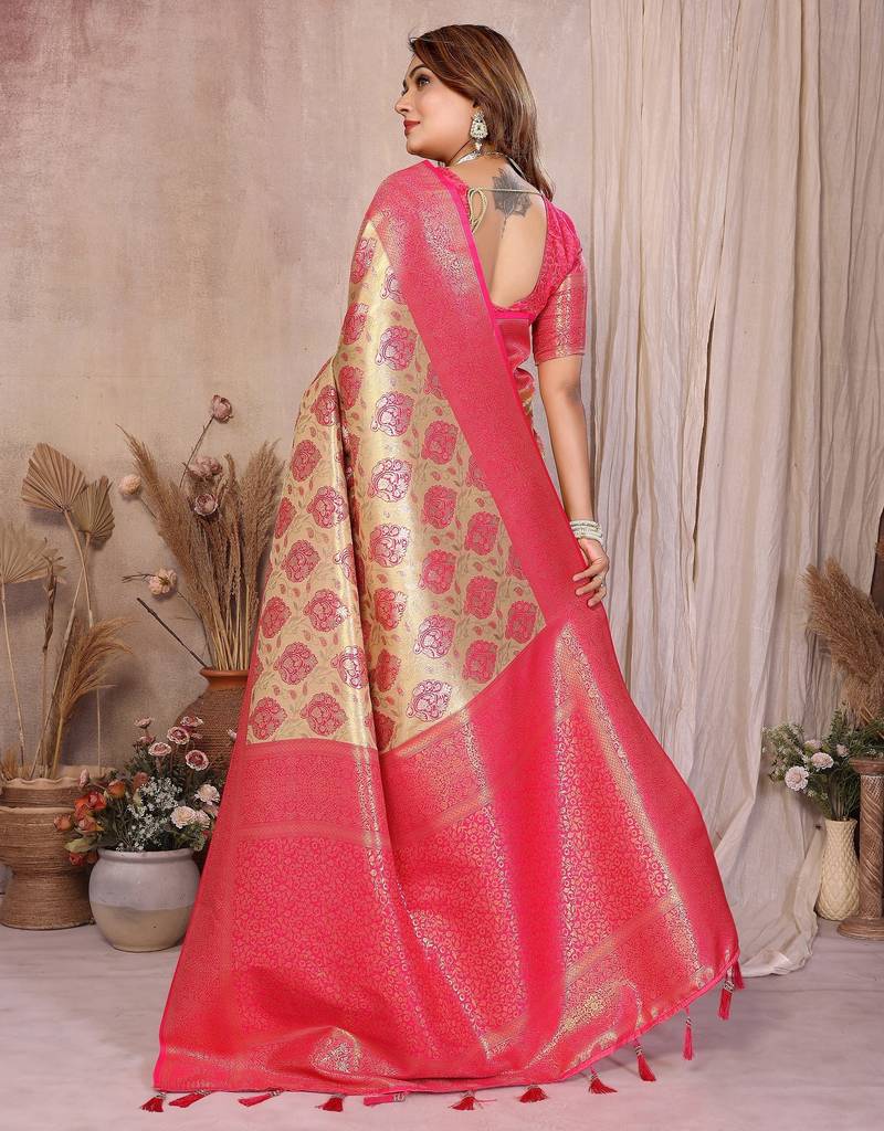 cream banarasi tissue art silk saree