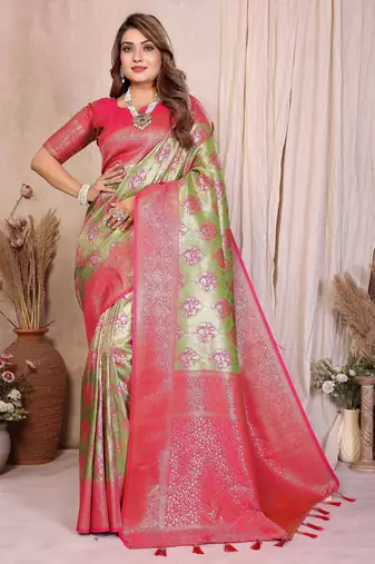 green banarasi tissue art silk saree