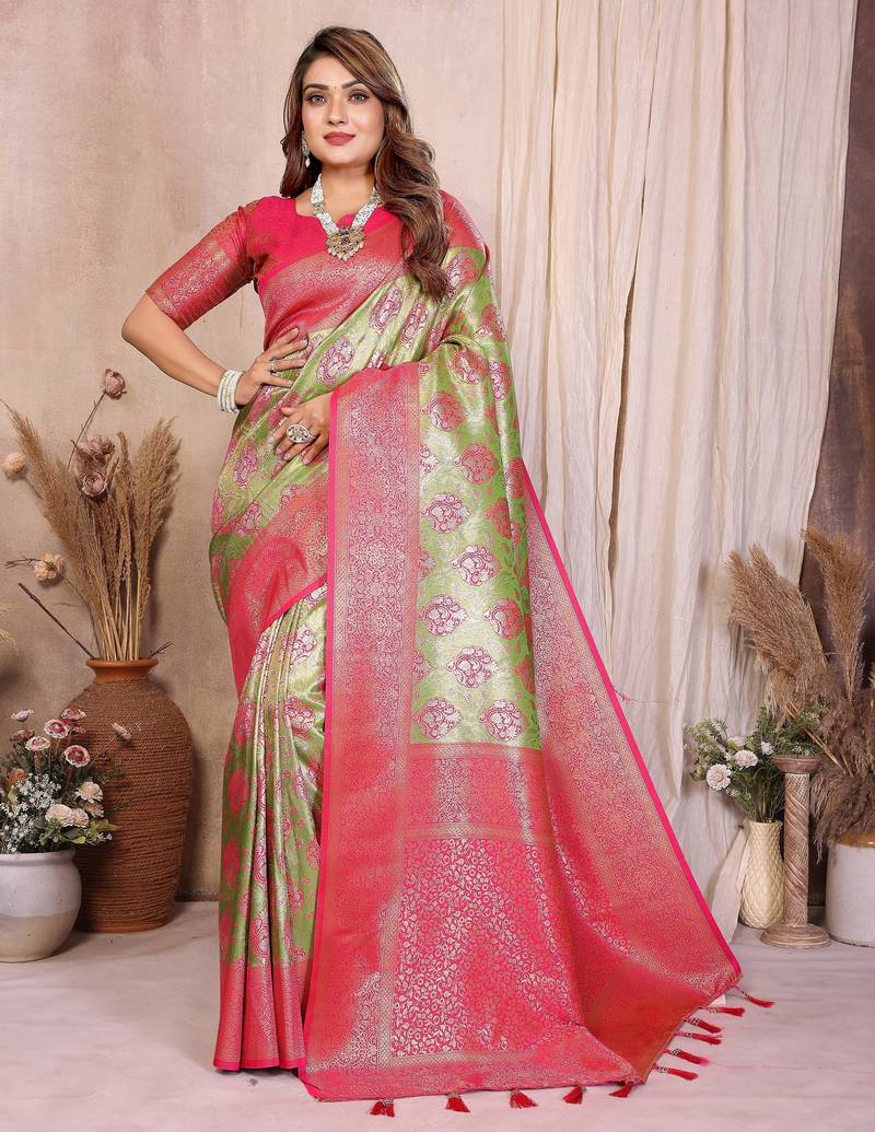 green banarasi tissue art silk saree