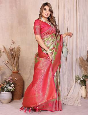 green banarasi tissue art silk saree 2