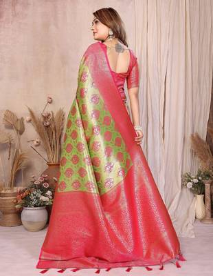 green banarasi tissue art silk saree 3